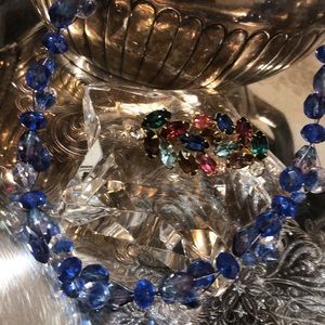 Shades of Blue Beads Necklace and Vintage Earrings